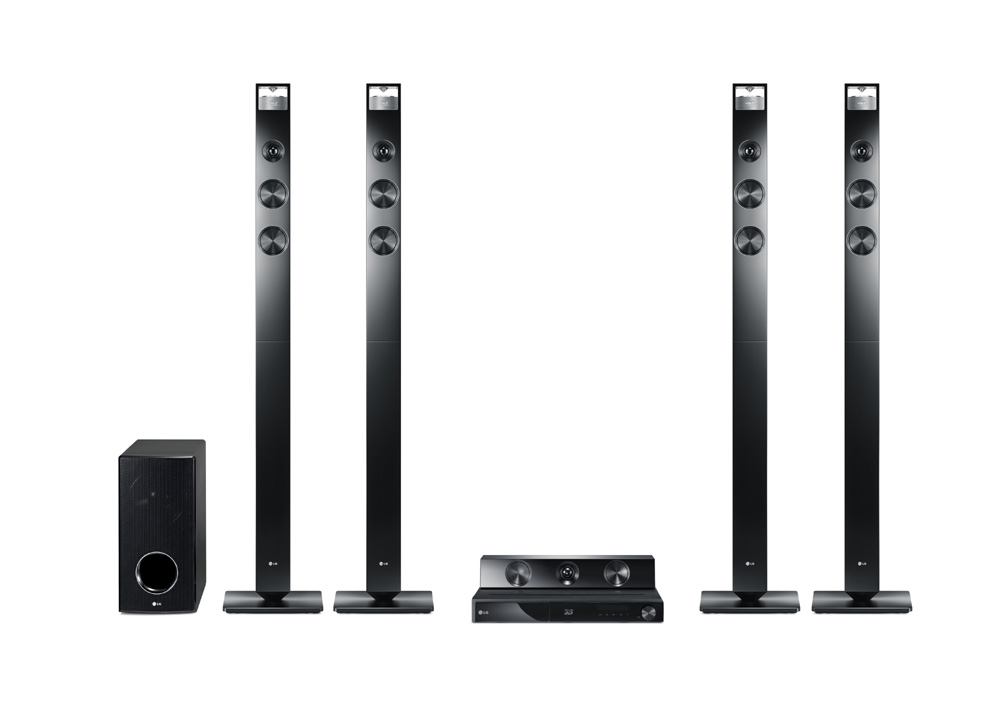 Close-up view of a complete set of LG’S HX906TX CINEMA 3D SOUND lineup