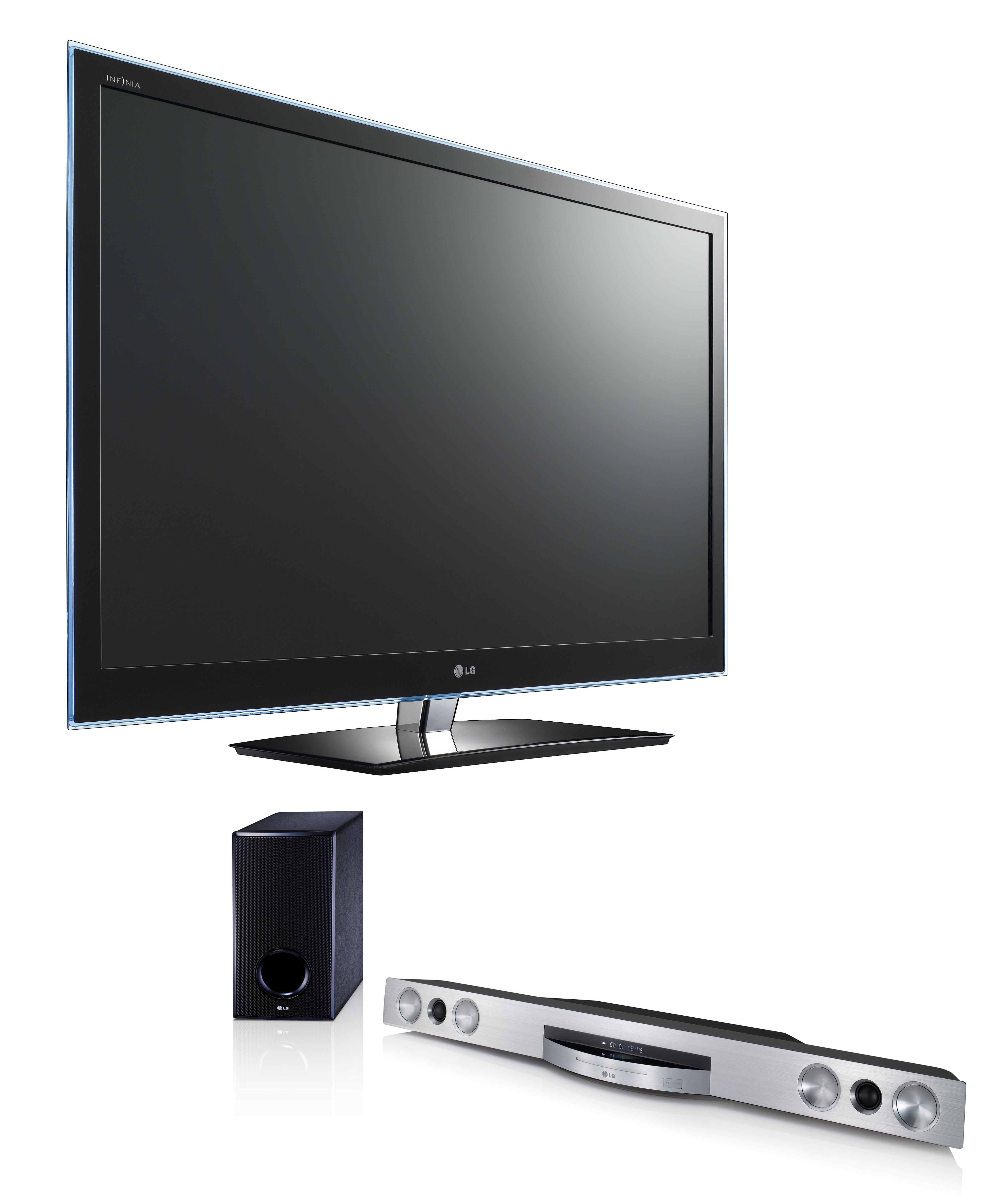LG CINEMA 3D Smart TV model 55LW650S and 3D Blu-ray Sound Bar model HLX56S