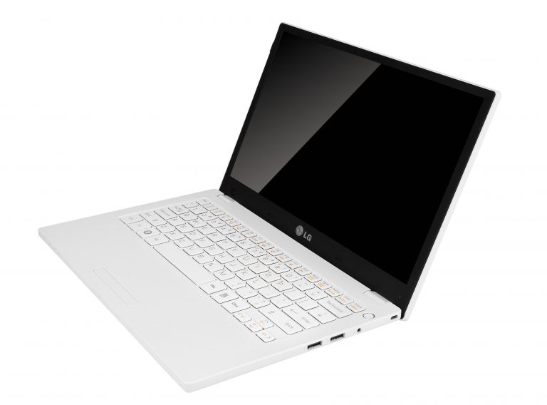 Side view of the LG premium notebook model P220 with its display open