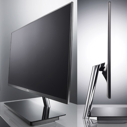 A front view of the LG IPS 3D monitor D237IPS and a side view of the LG monitor E2391VR