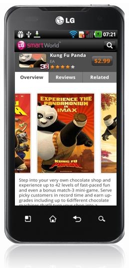 Overview page of the Kung Fu Panda game application on LG Smartworld via the LG Optimus 3D