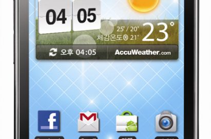 Front view of LG’s 4G HD SMARTPHONE with a weather display on the screen