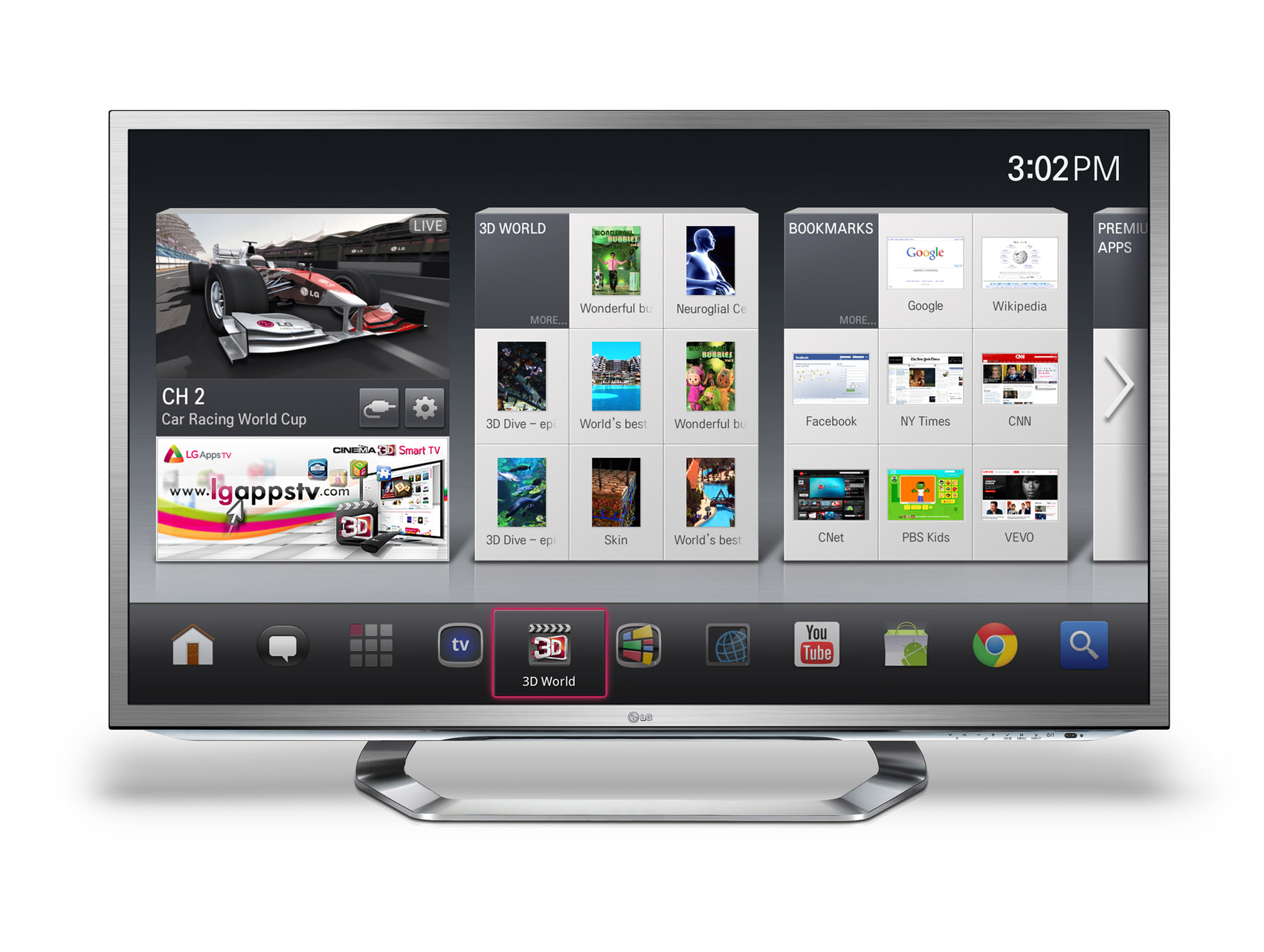 Front view of the LG Google TV displaying Google Android OS