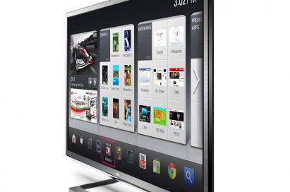 Right-side view of the LG Google TV displaying Google Android OS