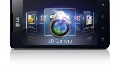 3D application icons including the 3D Camera, 3D Gallery and 3D Games & Apps are displayed on the LG Optimus 3D Max’s screen