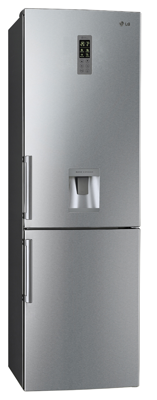 A front view of the LG bottom-freezer refrigerator (model GB5240AVAZ)