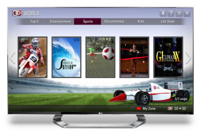 The sports’ section of LG’s premium 3D content service, 3D World, on an LG TV