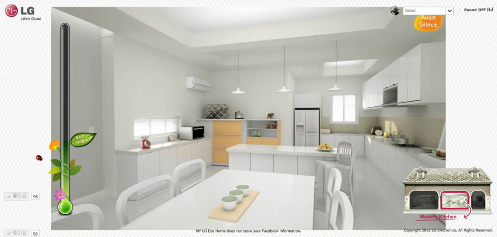 Inside view of a virtual eco-friendly kitchen offered on LG's My Eco Home website