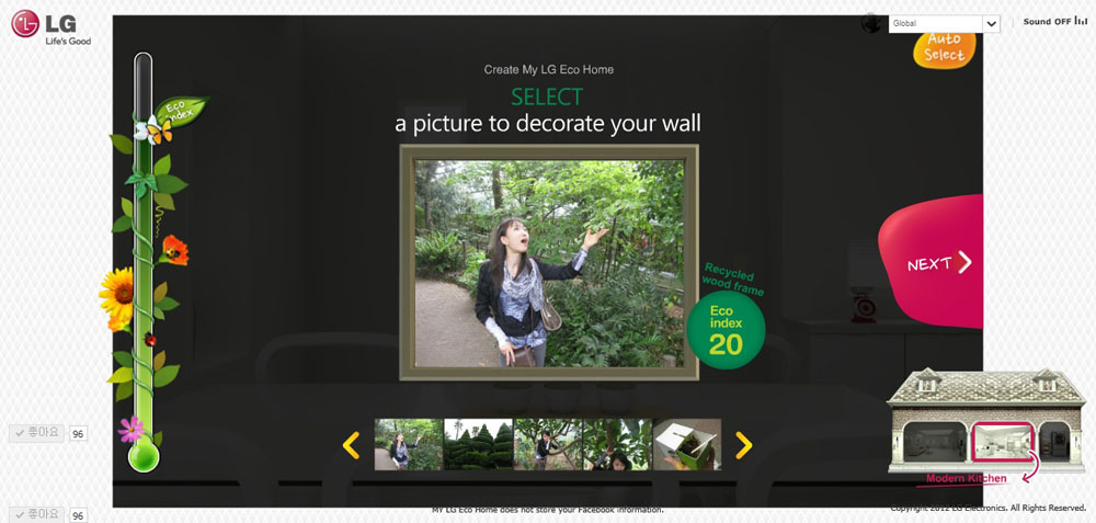 An interactive section of LG's Eco Home which allows visitors to customize their framed photo in order to decorate the eco-friendly kitchen