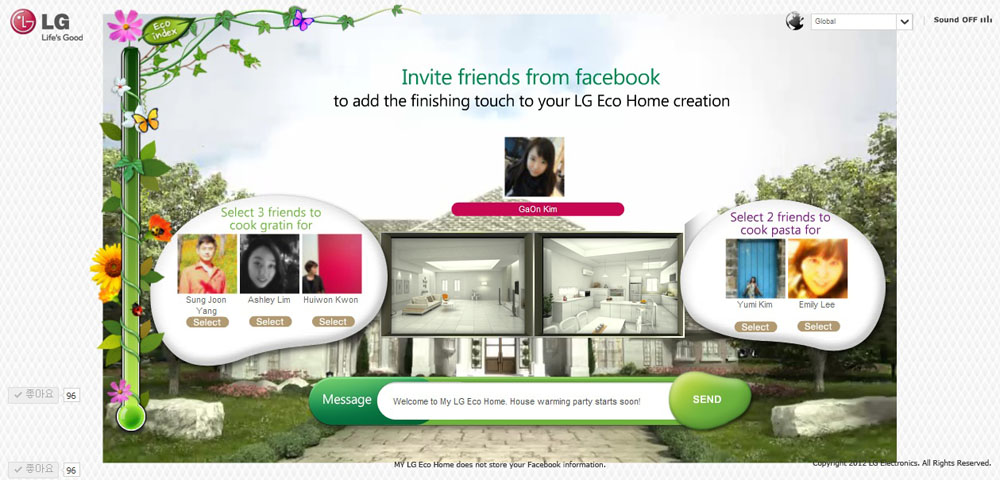 The Facebook friend invitation feature of LG’s My Eco Home website