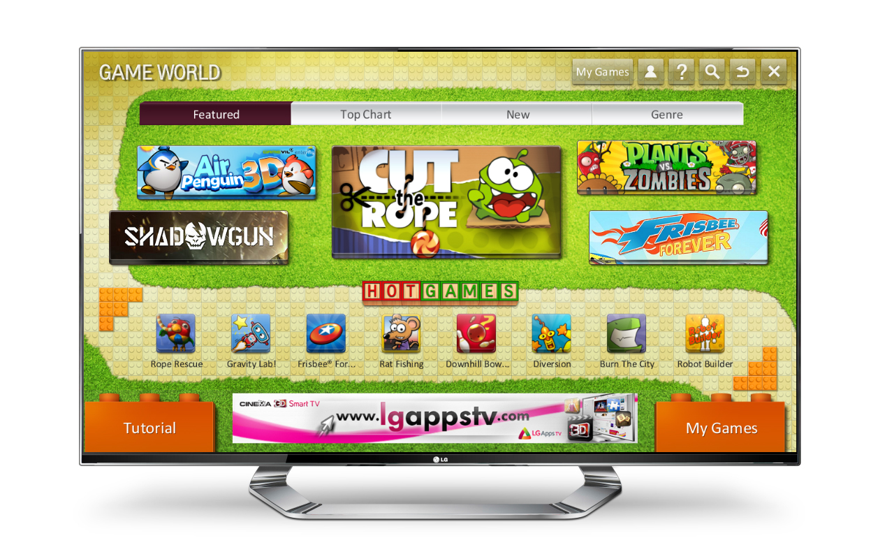 LG’s new Smart TV game portal ‘Game World’ displayed on an LG TV