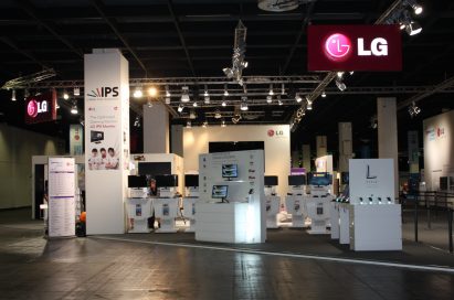 A wide view of LG’s booth and its many IPS monitors at GAMESCOM 2012