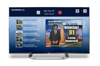 The LG Smart TV displaying the weather forecast channel