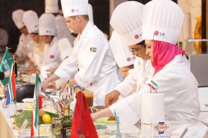 Participating chefs from across the world cooking during the competition