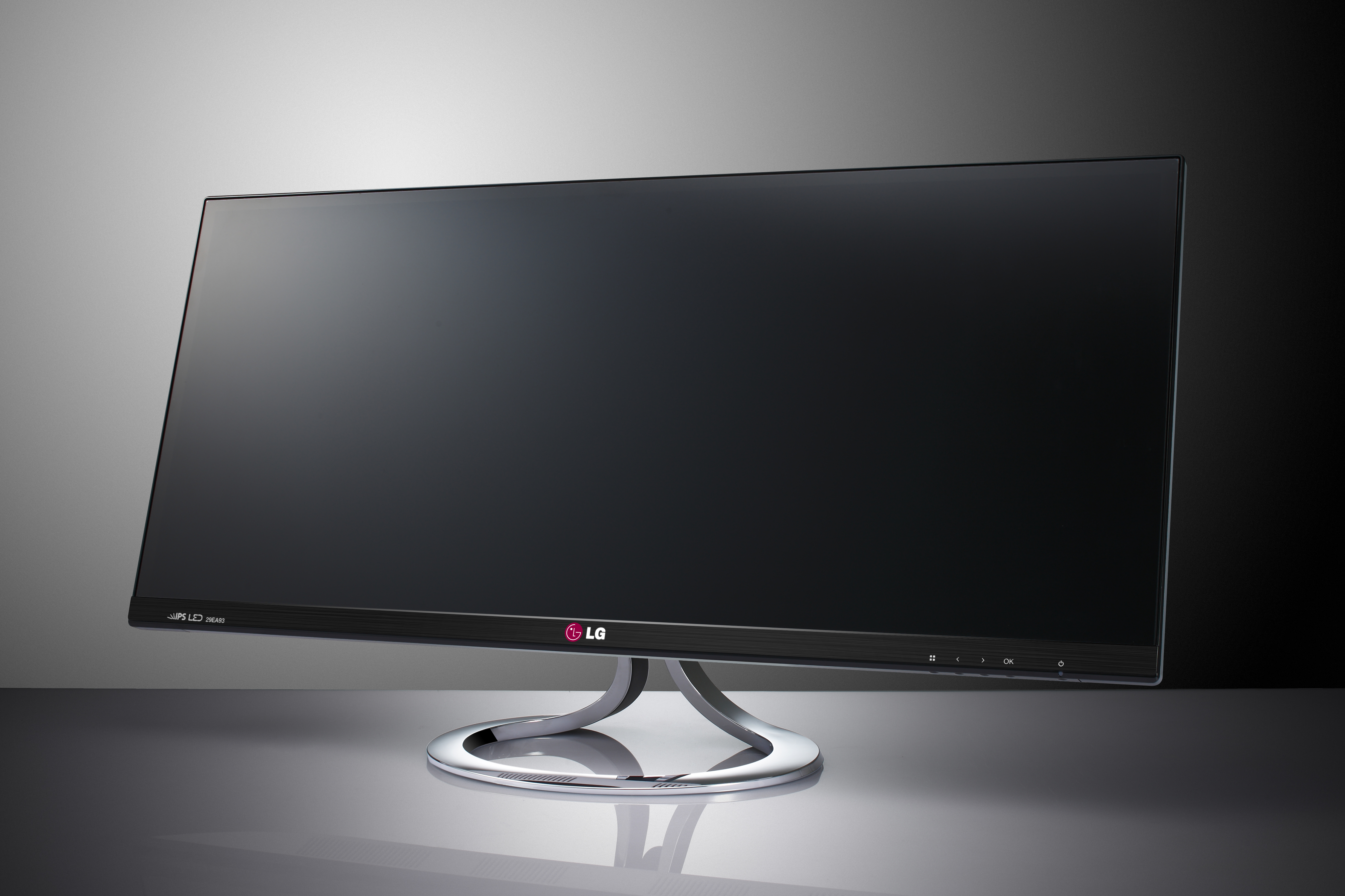 The LG UltraWide monitor model EA93 in front of a grey background