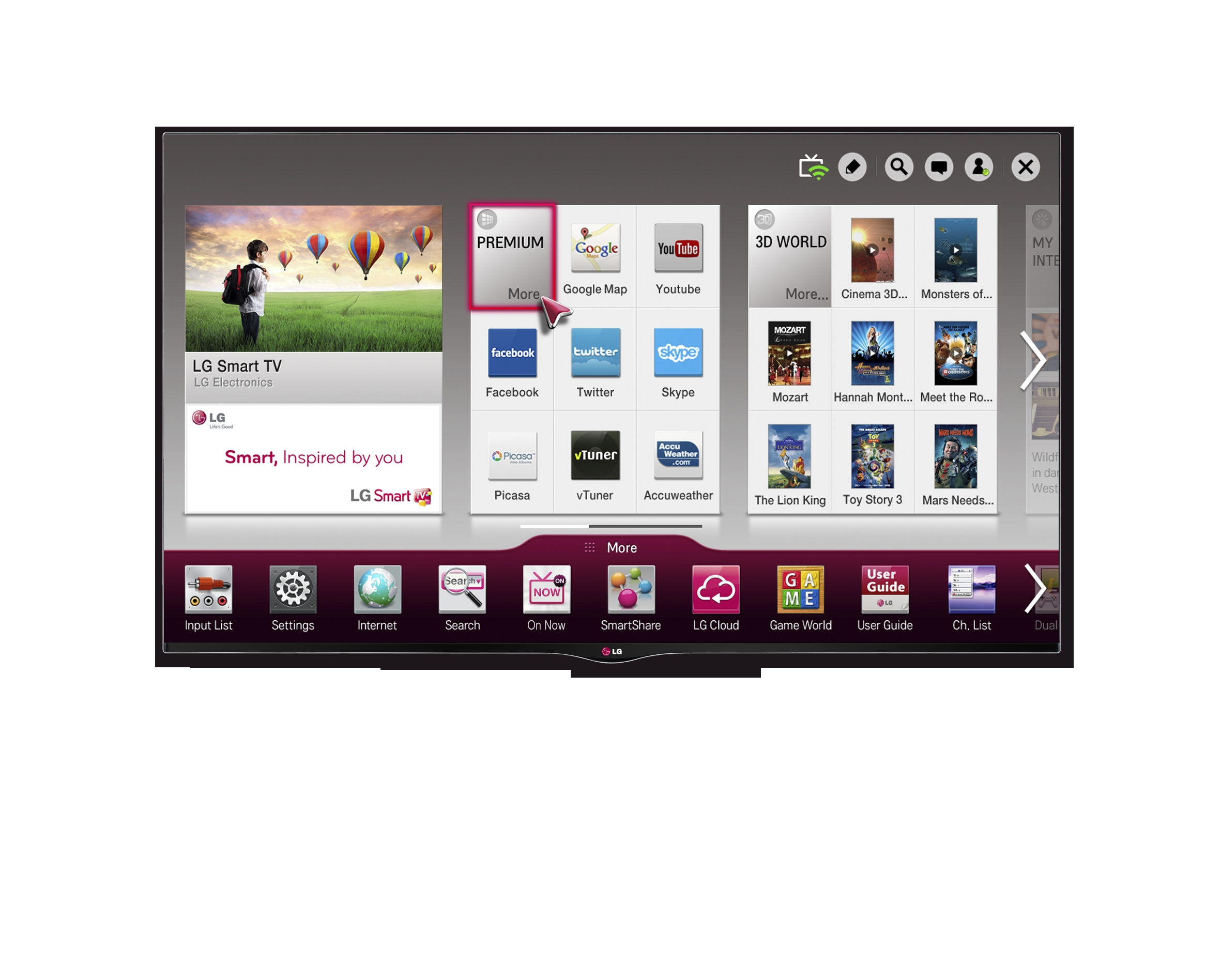 LG’s new CINEMA 3D Smart TV displaying the Smart Home screen