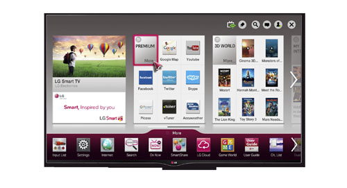 LG’s new CINEMA 3D Smart TV displaying the Smart Home screen.