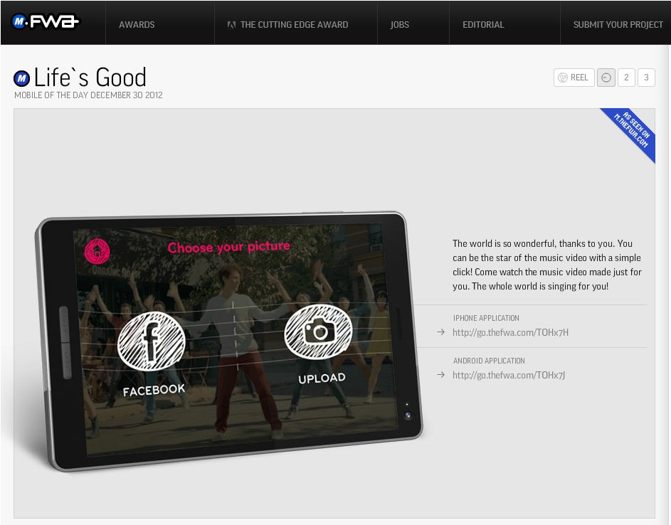 An explanation about LG’s global Life’s Good social campaign on the Favorite Website Awards.