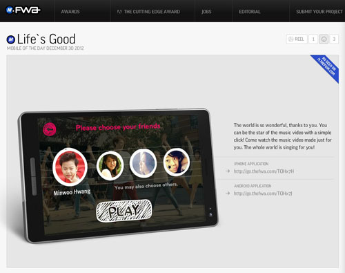 An explanation about LG’s global Life’s Good social campaign on the Favorite Website Awards.