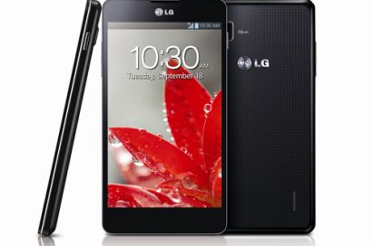 From left to right; a side view, a front view and a back view of LG Optimus G.