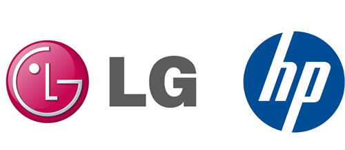 Logos of LG Electronics and HP,