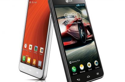Side views of the LG Optimus F7 in white and LG Optimus F5 in black.