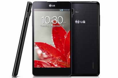 From left to right; a side view, a front view and a back view of LG Optimus G.