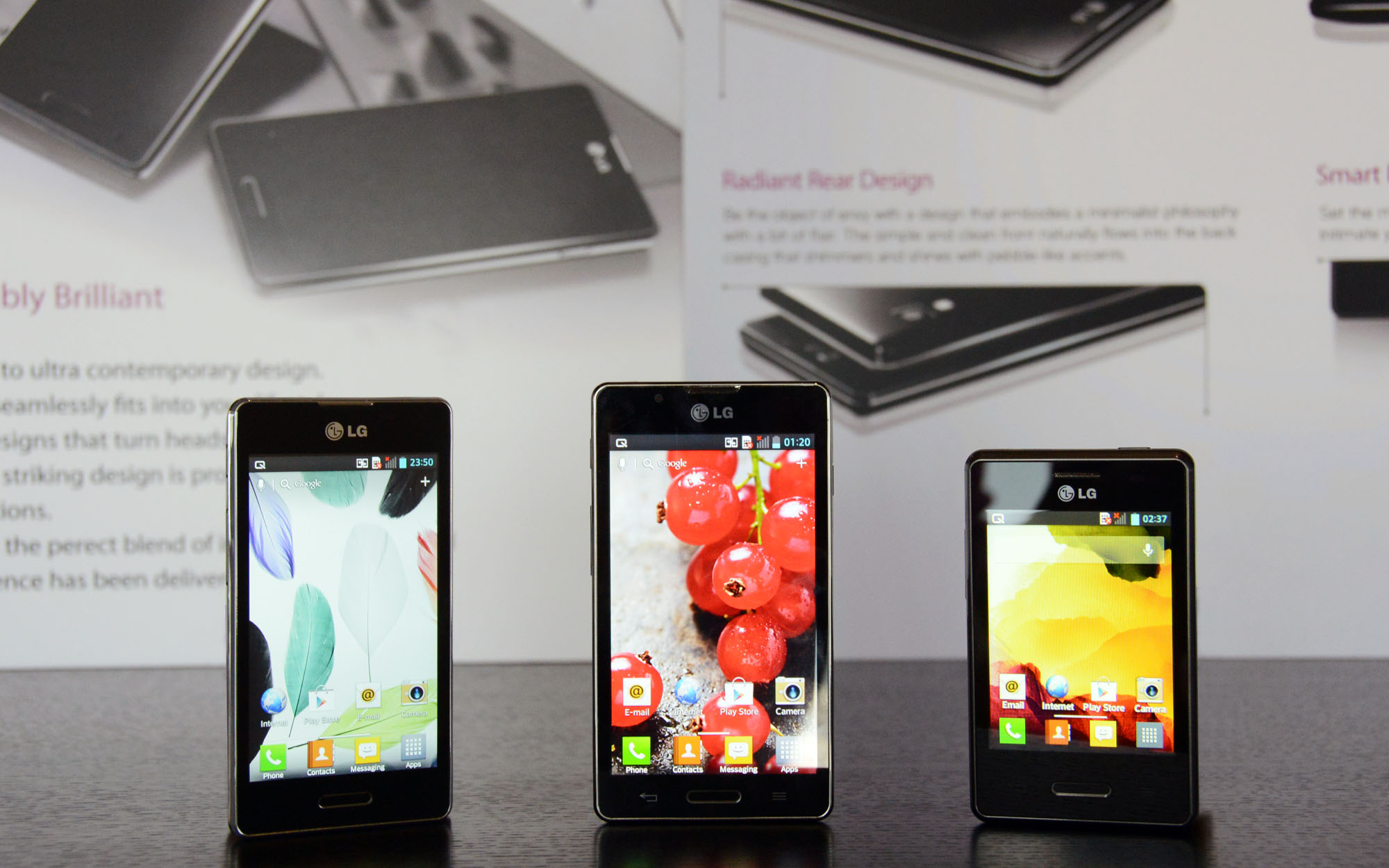 Optimus L SeriesII smartphones displayed on a table.