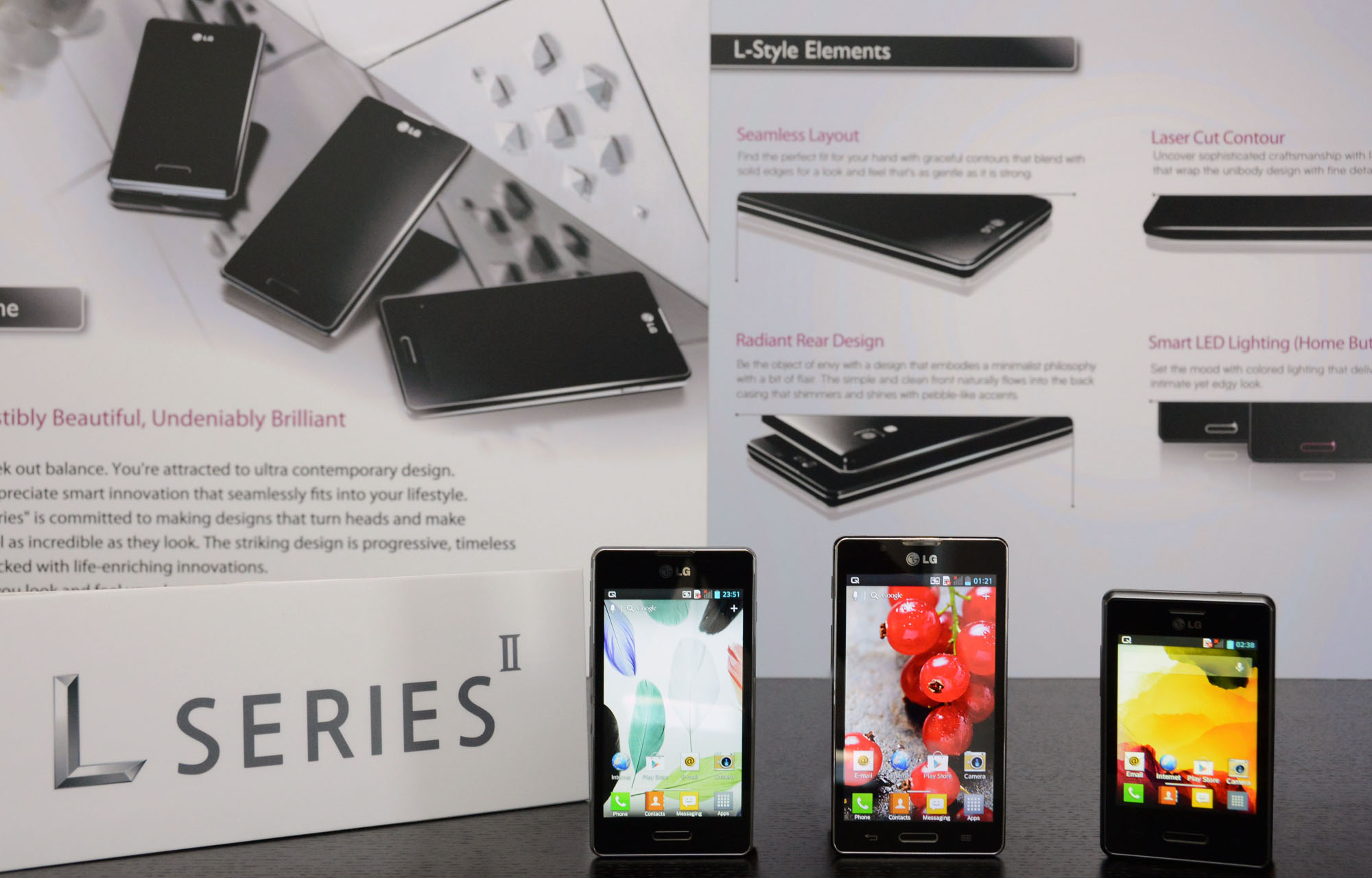 Optimus L SeriesII smartphones displayed on a table.