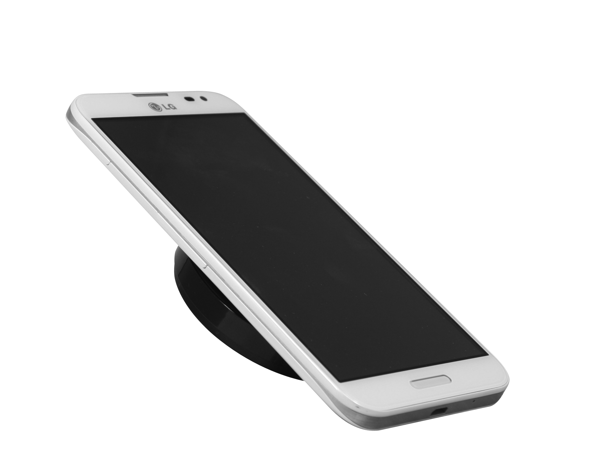 An LG smartphone being charged by the WCP-300