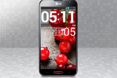 A front view of LG OPTIMUS G PRO with grey-colored background