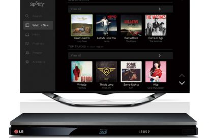 A Spotify main page on the screen