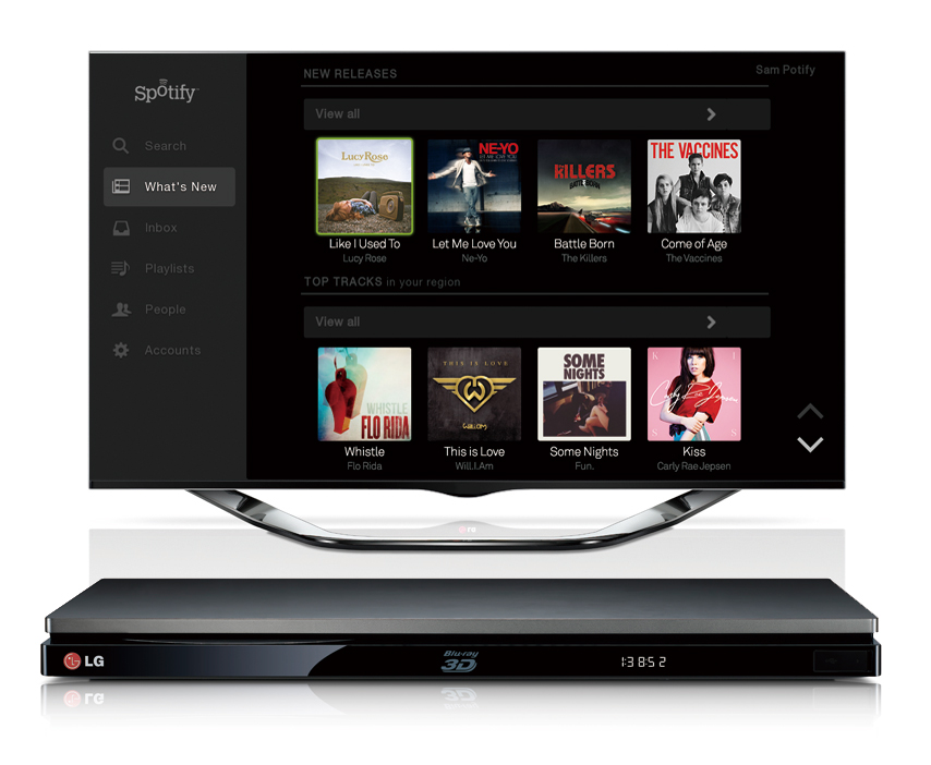 A Spotify main page on the screen