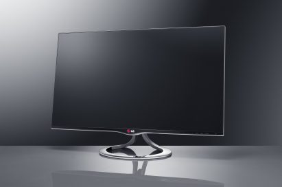 A right-side view of LG 27-inch IPS Personal Smart TV model MT93 in front of a gray background