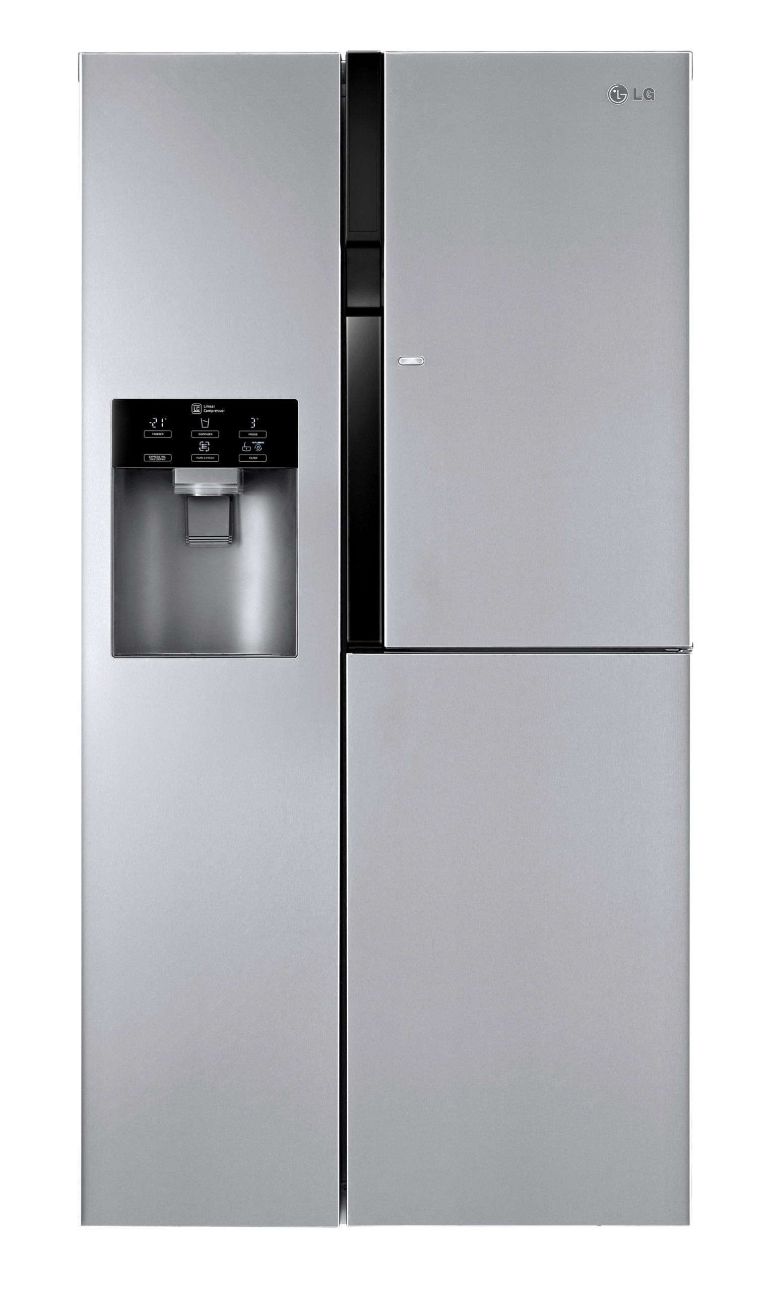 A front view of LG's side-by-side refrigerator with Door-in-Door system