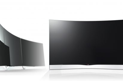 Two LG CURVED OLED TVs, model 55EA9800, one facing right and the other facing the front