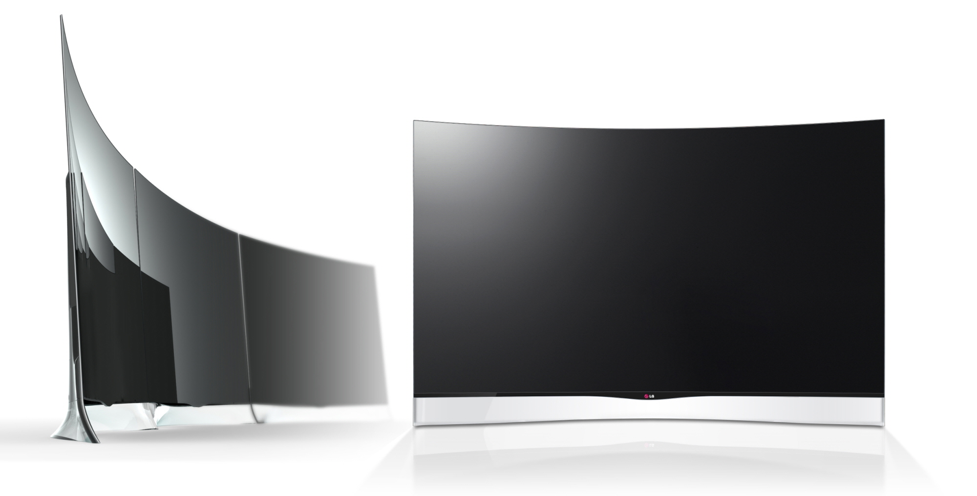 Two LG CURVED OLED TVs, model 55EA9800, one facing right and the other facing the front