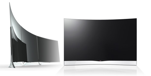 Two LG CURVED OLED TVs, model 55EA9800, one facing right and the other facing the front.