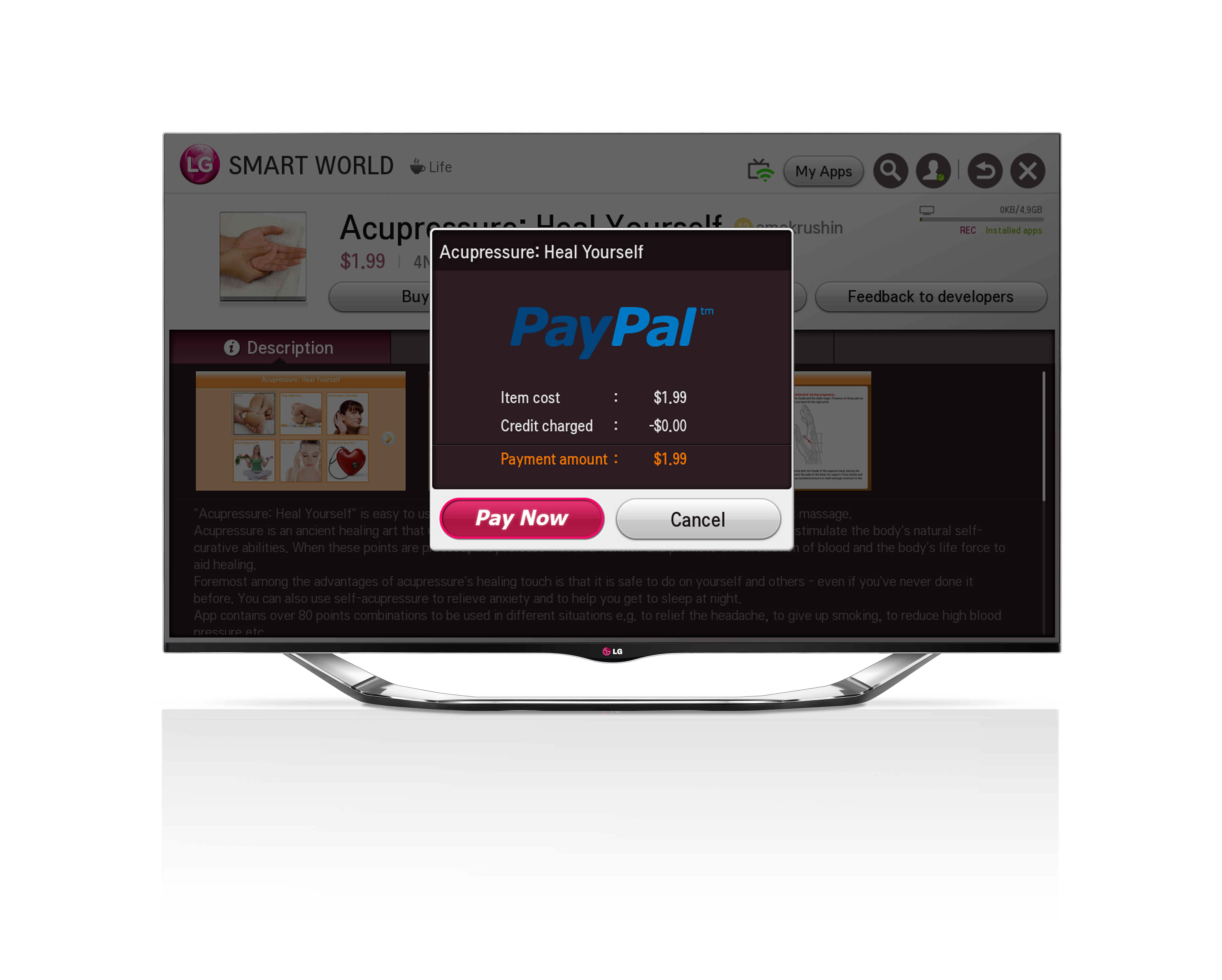 A Paypal pop-up on LG’s Smart TV platform