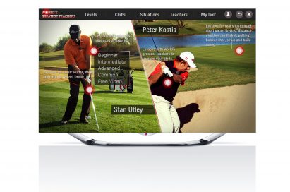 Golfing application, ‘World’s Greatest Teachers,’ displayed on an LG CINEMA 3D Smart TV