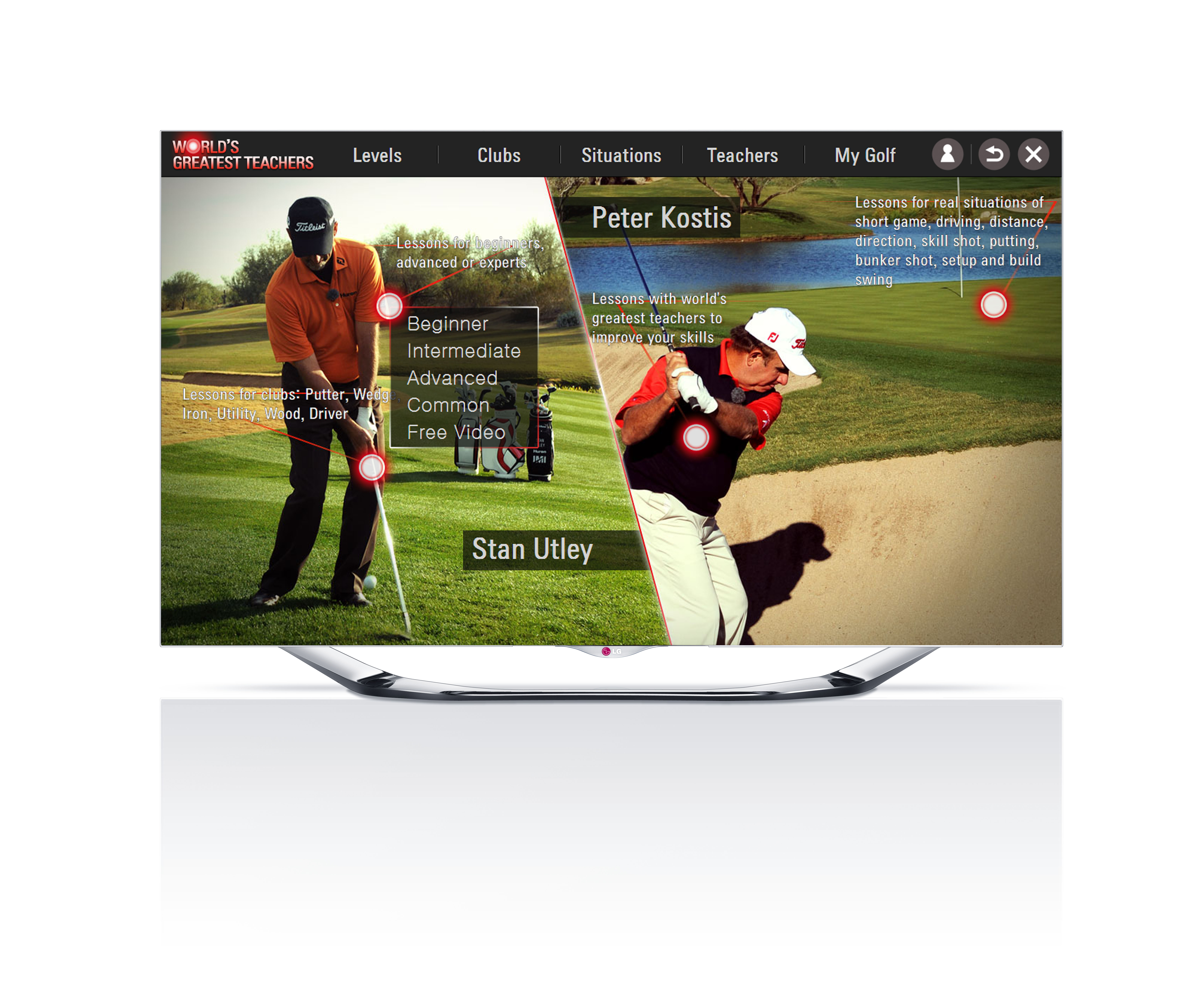 Golfing application, ‘World’s Greatest Teachers,’ displayed on an LG CINEMA 3D Smart TV