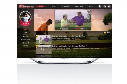 Golfing application, ‘World’s Greatest Teachers,’ displayed on an LG CINEMA 3D Smart TV