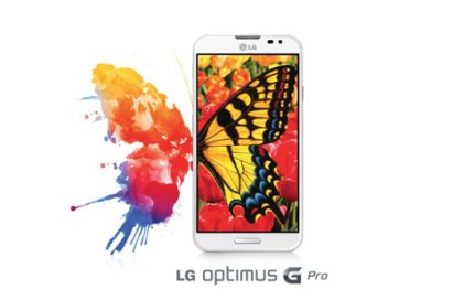 A promo shot of the LG Optimus G Pro’s display with a vibrant and colorful butterfly background.