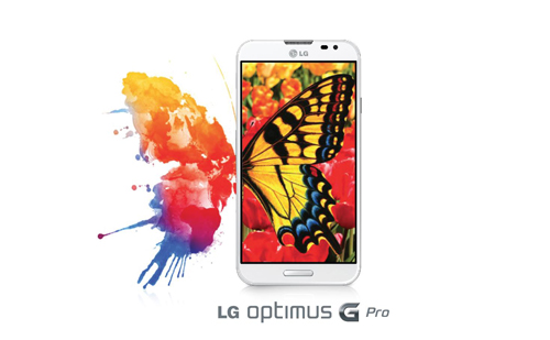 A promo shot of the LG Optimus G Pro’s display with a vibrant and colorful butterfly background.