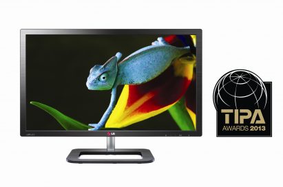 Front view of LG ColorPrime Monitor model 27EA83 with a 2013 TIPA Awards logo on the right side