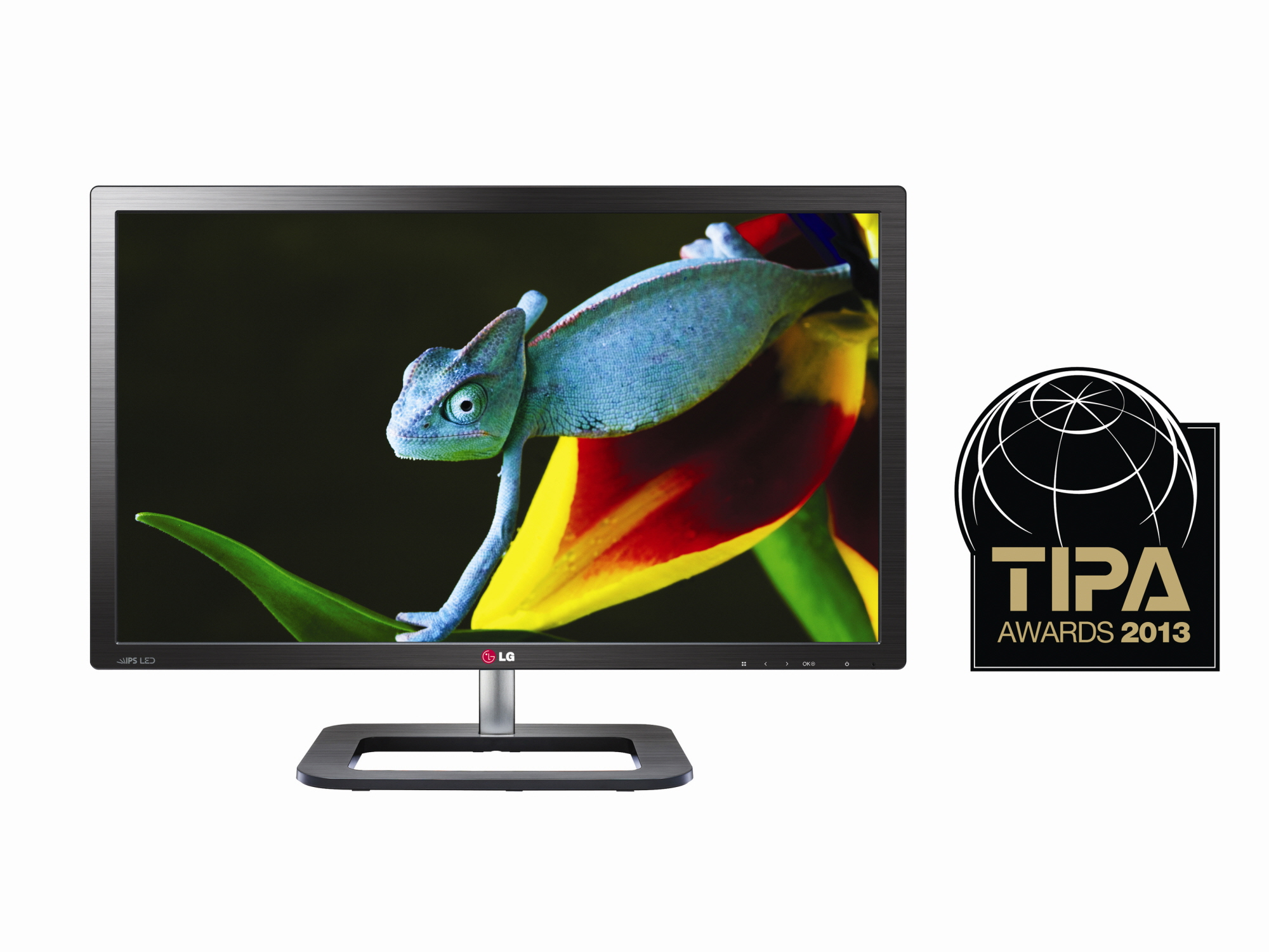 Front view of LG ColorPrime Monitor model 27EA83 with a 2013 TIPA Awards logo on the right side