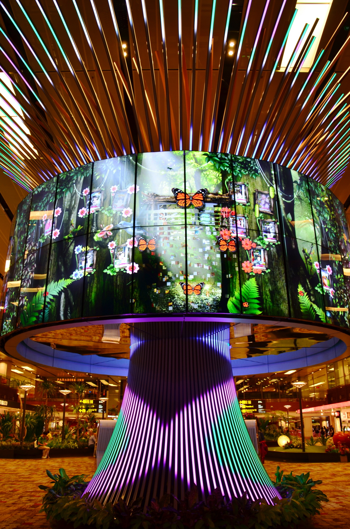 Numerous LG 47WV30 displays create a ‘Social Tree’ video wall that display vivid images in Changi Airport’s Terminal One