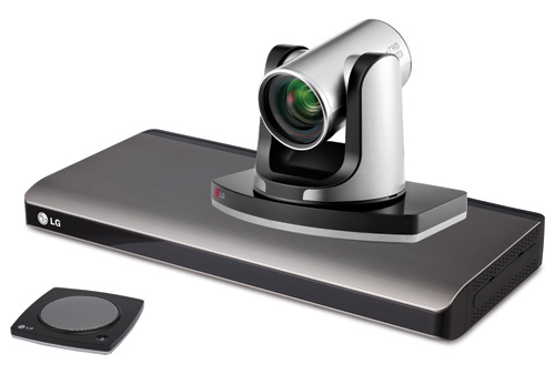 A right-side view of LG video conference system model VR5010H's camera with its speaker in front.