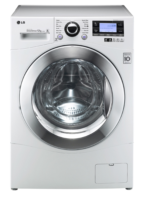 Front view of the LG 12kg front-load washing machine