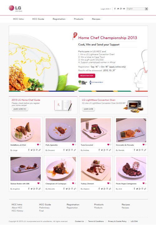 Screenshot of the LG website page kicking off Home Chef Championship 2013